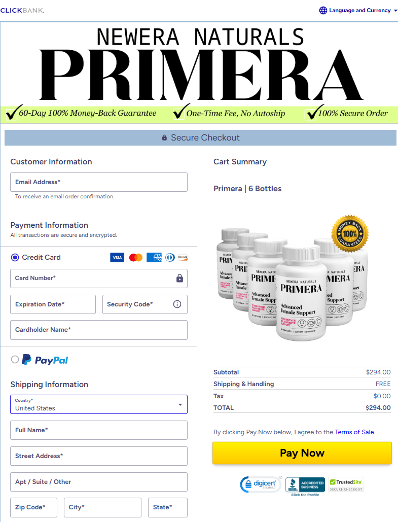 Primera order page